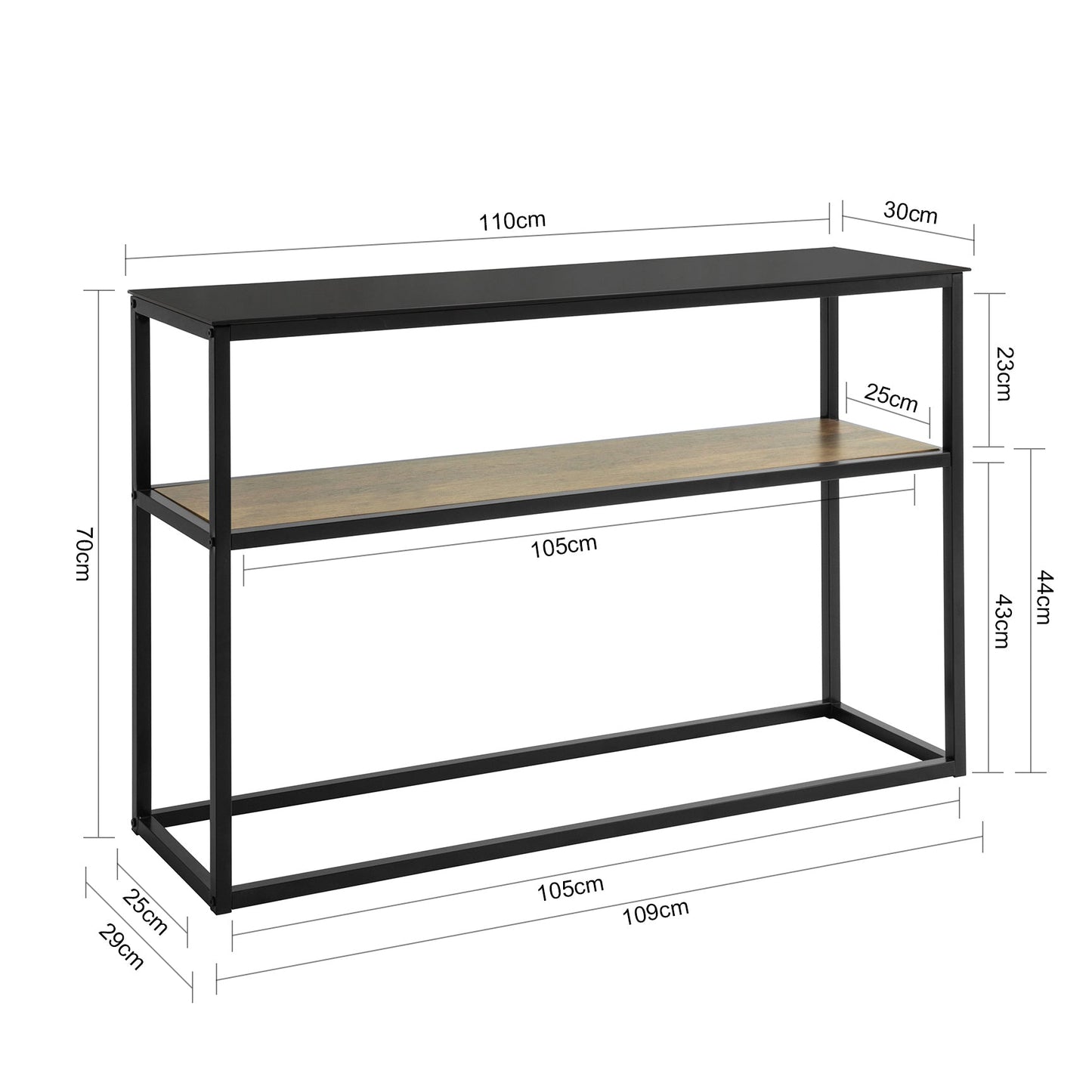 SoBuy Table console FSB43-SCH - 2 niveaux - 110 x 30 x 70 cm - Noir