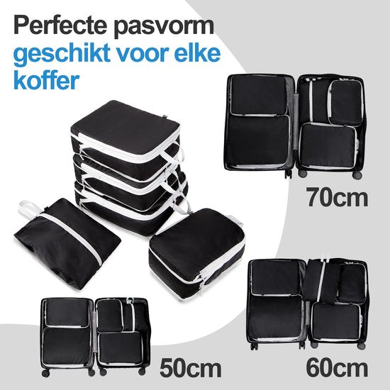 Set de cubes de compression - 5 pièces - Compression Zip - Sac à dos / Bagages / Valise - Noir - Saaf