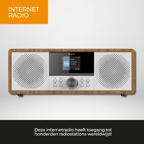 Denver Internet radio - Radio DAB - Radio FM - Lecteur CD - Bluetooth - 200W - AUX/USB - MIR270 - Bois