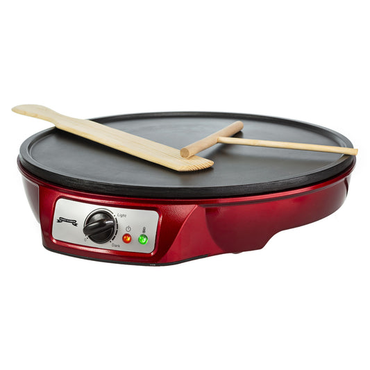 Crêpière Gadgy, Thermostat réglable, Ø30CM, 1000W, Spatule et diviseur de pâte, Rouge