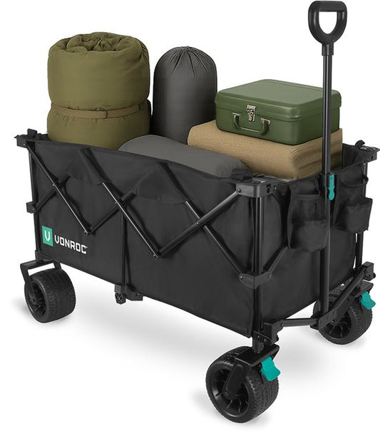 VONROC Bolderkar XL - Pliable - Capacité de charge 80 kg - Capacité 200l - Modèle extra spacieux - Roues solides anti-fuites - Cadre en acier robuste - Polyester 600D - Noir