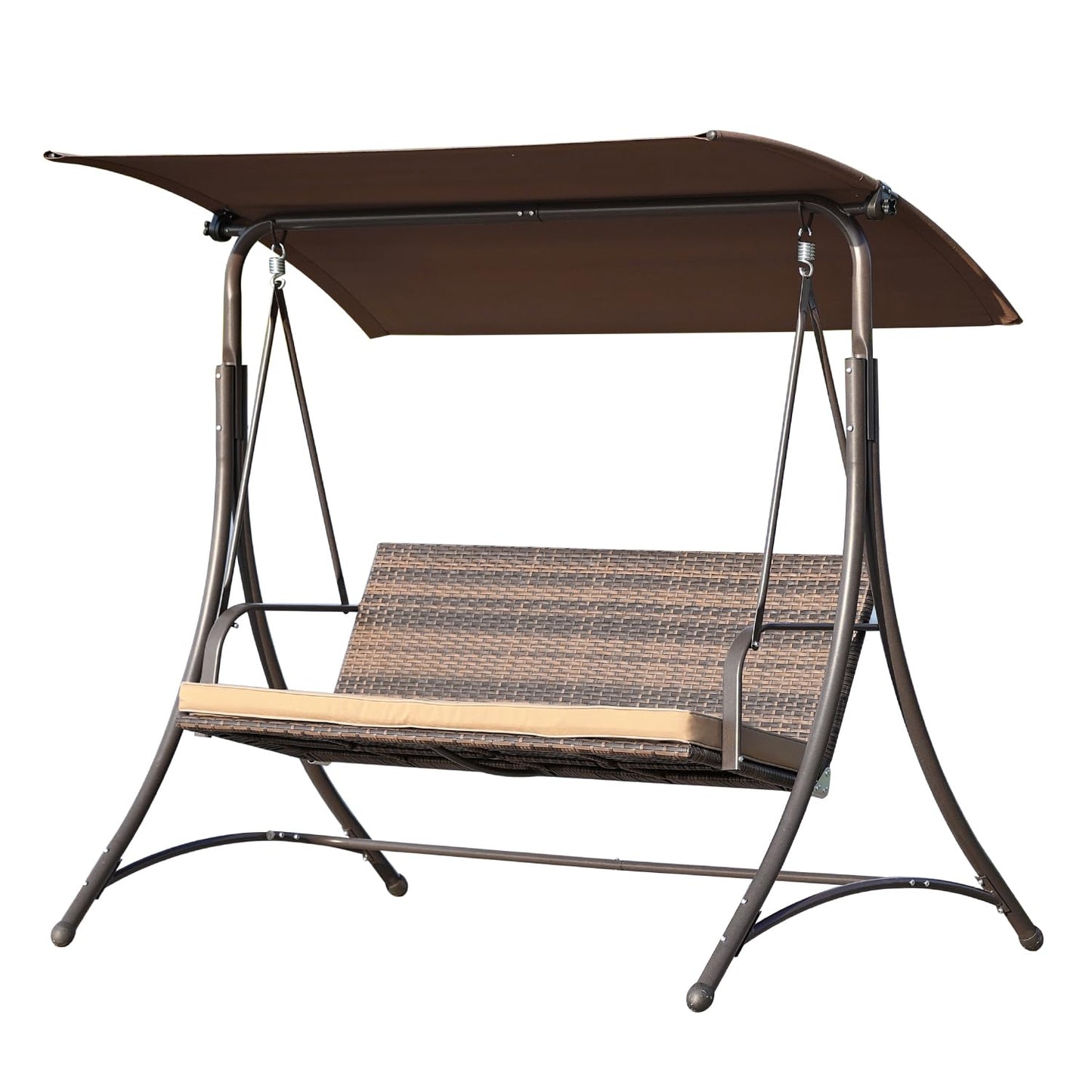 Angel Living - Balançoire Hollywood - Balançoire de jardin en rotin 3 places - Auvent réglable - Marron - 170 x 110 x 152 cm