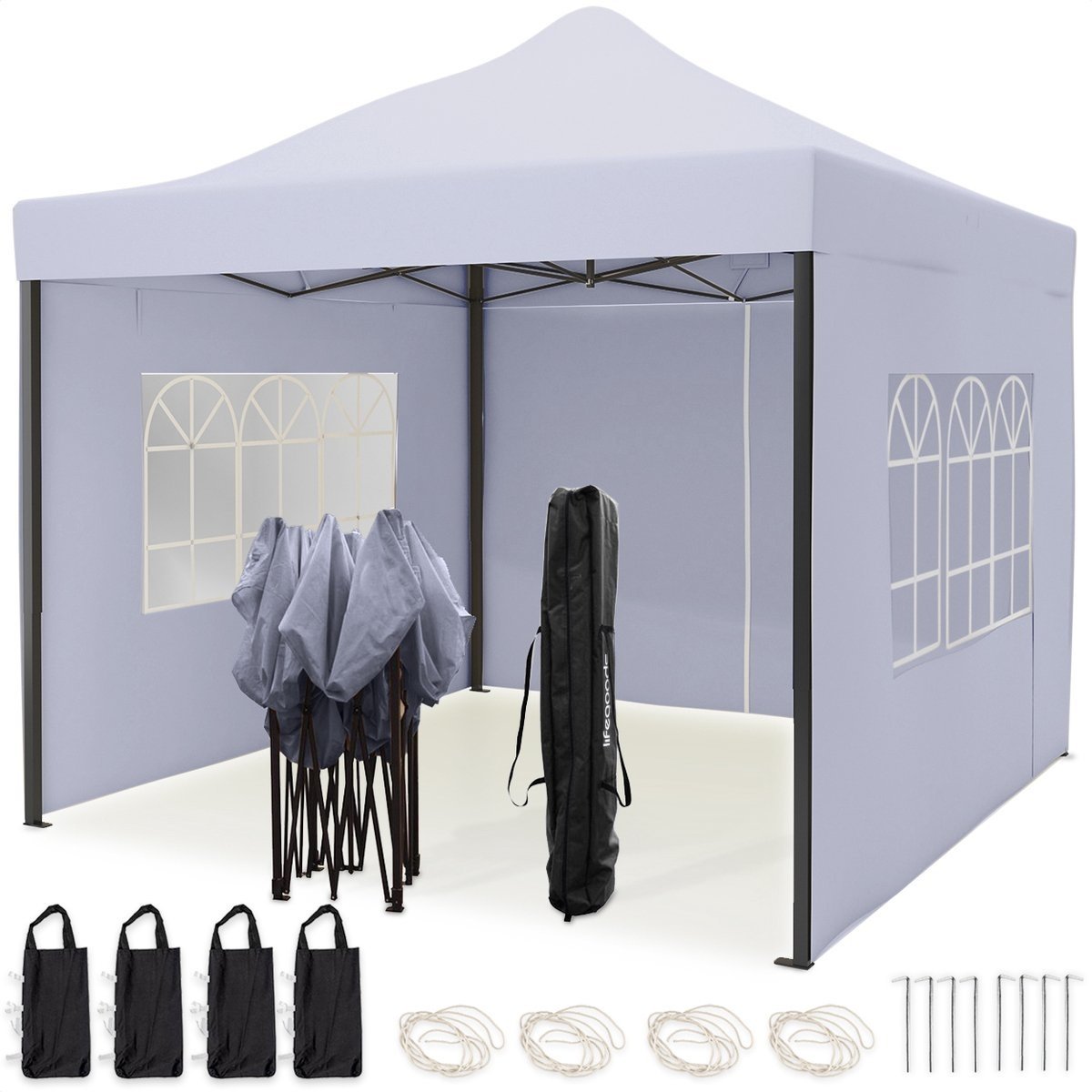 Tente de réception LifeGoods - Étanche- Pliable - 3x3m - Gris foncé