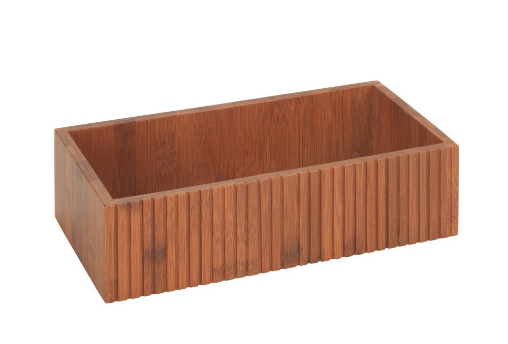 Boîte de rangement WENKO Mera en bambou fumé - 30 x 15 x 8 cm - Motif rainuré