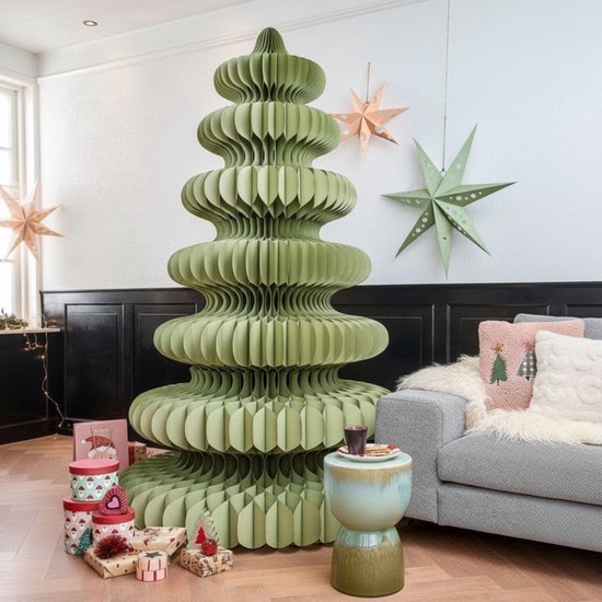 Mica Decorations : sapin de Noël en papier - Sapin de Noël artificiel pliable - H 212 x Ø 148 cm - Décoration de Noël - 100 % FSC - Vert