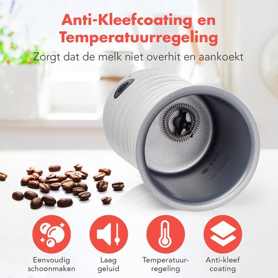 KitchenBrothers Mousseur à lait électrique - 4 en 1 - Fouet à lait - 240 ML - Mousseur à lait pratique - Blanc