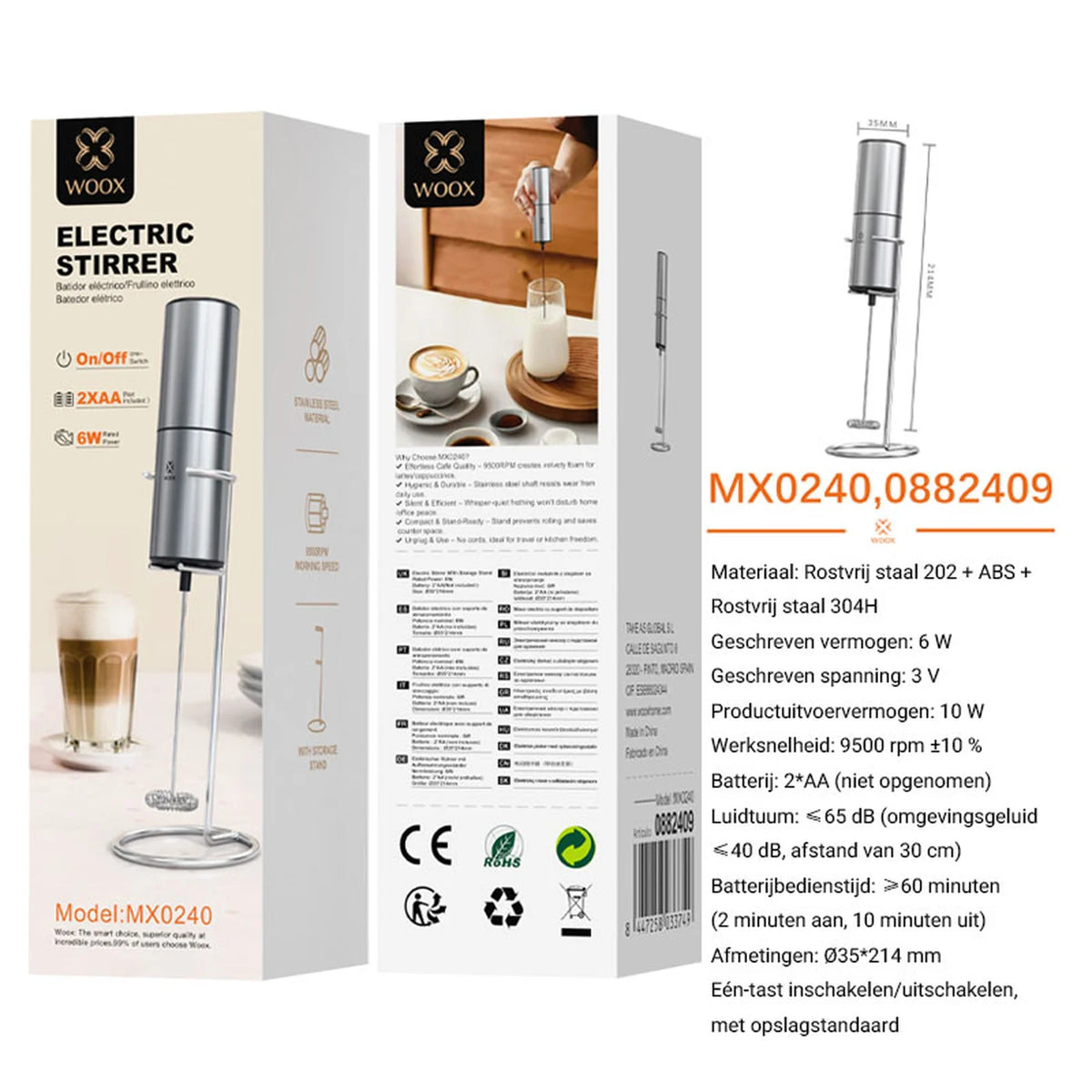 Mousseur à lait portable Woox – Alimenté par piles – Format voyage – Noir – Mousseur à café compact
