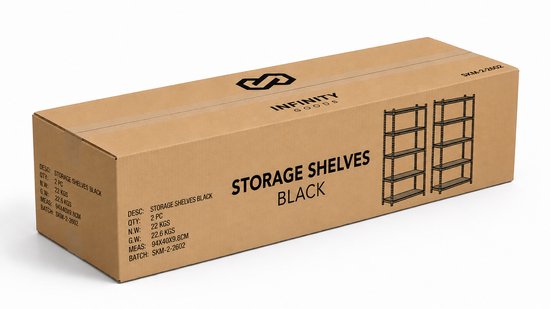 Étagère Infinity Goods noire - Lot de 2 - 180 x 90 x 40 cm - Étagère de rangement en métal - Armoire de rangement - Rayonnage d'entrepôt à 5 tablettes - Charge max. de 175 kg par tablette, 875 kg au total