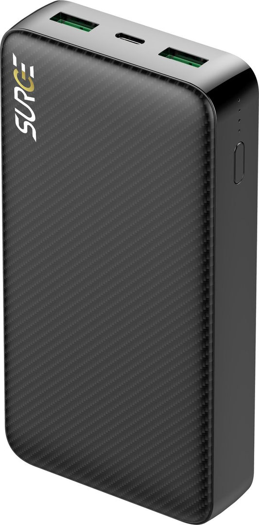 Surge Powerbank 20 000mAh - 22,5W Quick Charge 4.0 - Charge 3 appareils à la fois - Noir - 14,5 x 6,8 x 2,8 cm