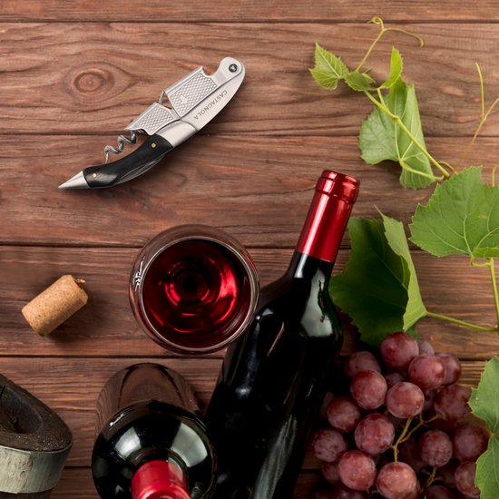 Tire-bouchon Castagnola - Couteau de serveur - Décapsuleur - Ouvre-bouteille - Levier - Deluxe - Bois d'ébène et acier inoxydable
