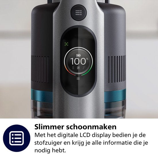 Aspirateur Philips avec fonction de lavage des sols XC8055/01 Aqua Plus - Sans fil et sans sac - Buse d'aspiration avec éclairage LED - Aspirateur à main - Autonomie de la batterie jusqu'à 80 min - Léger - Bleu
