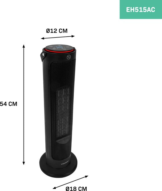 VONROC Chauffage électrique - chauffage soufflant - 1200W/2000W - modèle tour - céramique - mode ECO - fonction swing - affichage LED - télécommande incluse - thermostat et minuterie - 20m2