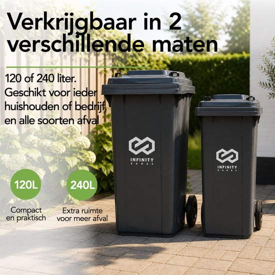 Infinity Goods Kliko 240 L - Conteneur à déchets - Conteneur à roulettes - Mini-conteneur en plastique - Avec roues - Gris