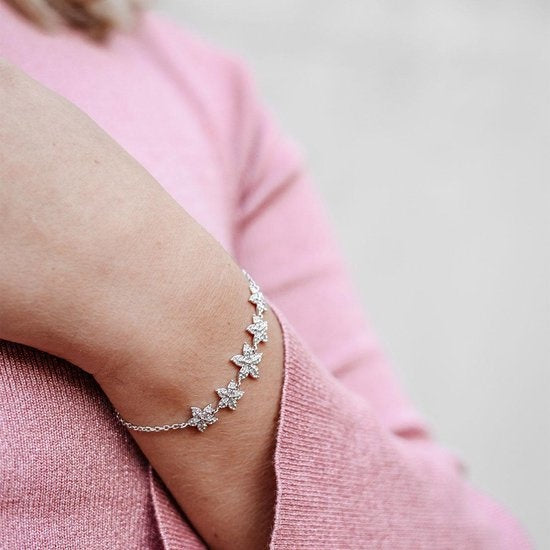 Yolora Ladies Floral Bracelet with Kalpa Camaka Crystals - Silver - 18K White Gold Plated - Gift Box - Mother's Day Gift