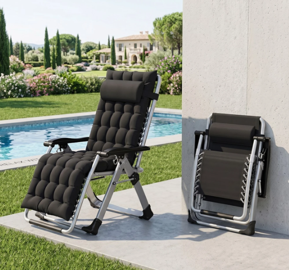 Chaise longue pliable Huacan - Chaise de plage et d'intérieur avec dossier - 60-69 x 100-119 cm