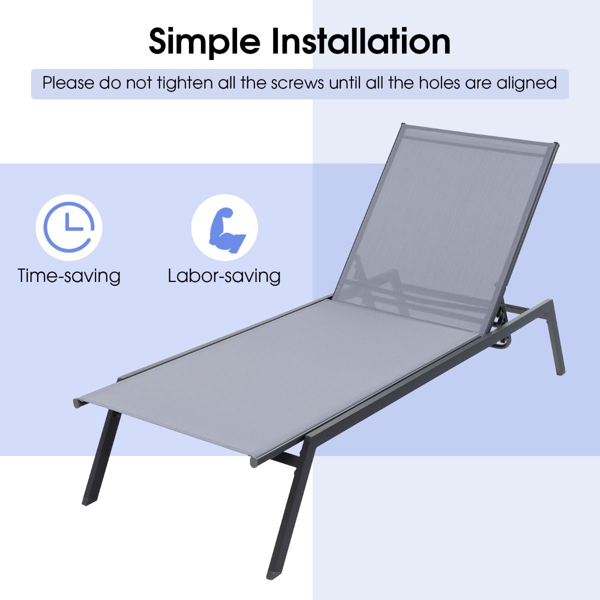 Chaise longue d'extérieur réglable Coast - 6 positions - Tissu à séchage rapide - Gris
