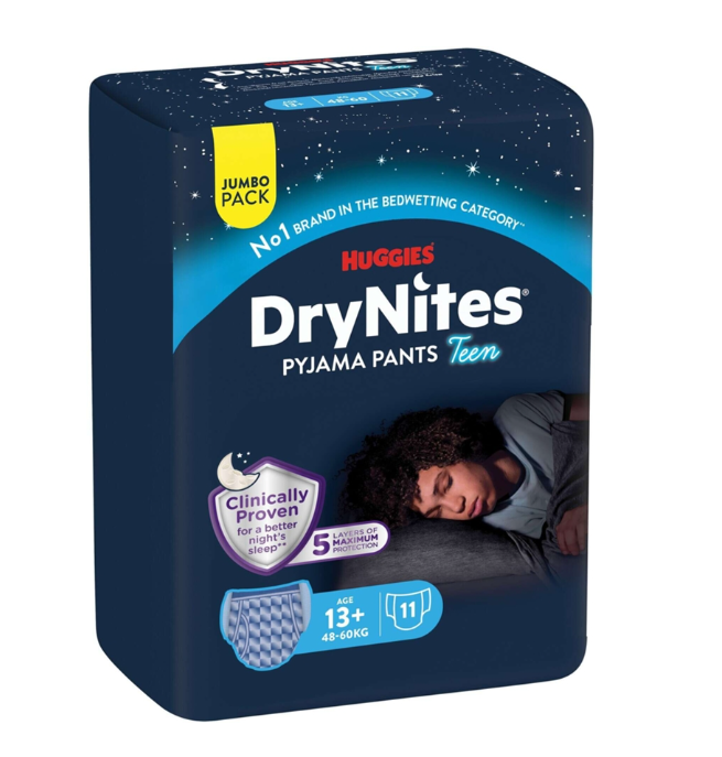 Huggies DryNites Pyjama Pants Garçon 13 ans et plus - 48-60 kg - Lot géant de 11 pièces