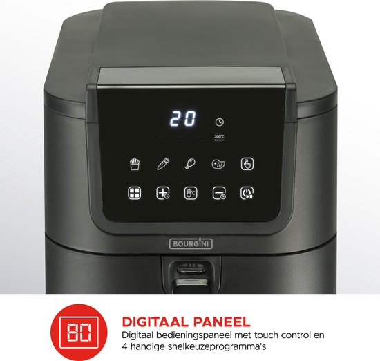 Bourgini Slimfit Airfryer Pure XL - Friteuse à air chaud - 5 litres - 1500W - sans PFAS