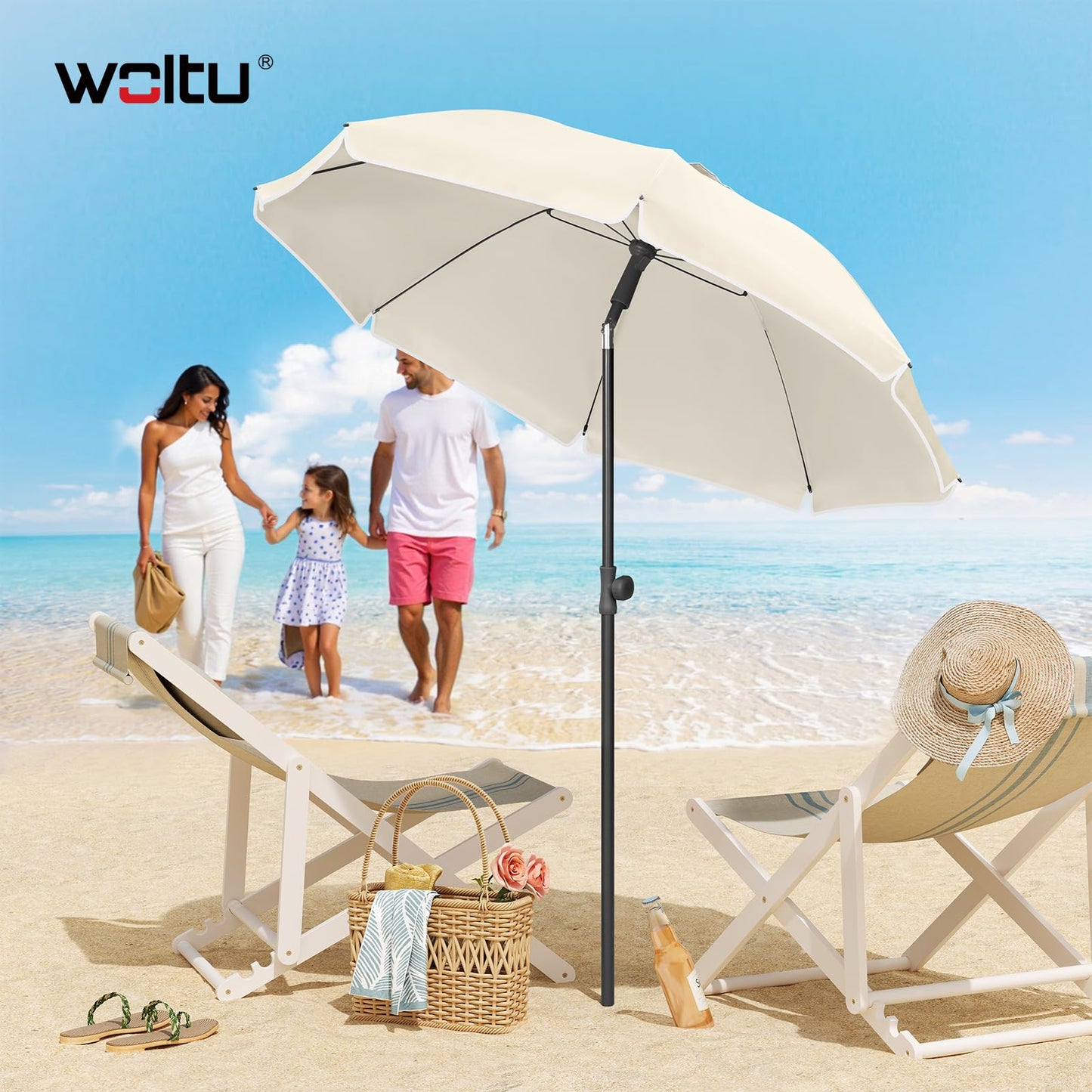 Parasol de balcon Woltu - Rond - Réglable - 155 cm - Beige