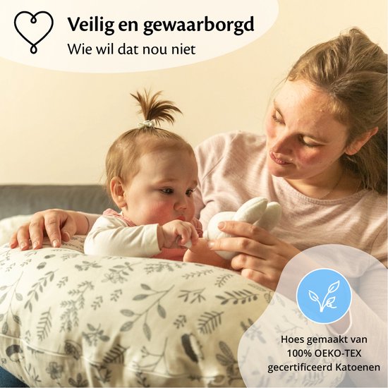 Ella Voedingskussen met hoes van 100% katoen - Zwangerschapskussen - Inclusief afneembare en wasbare hoes - Dieren print