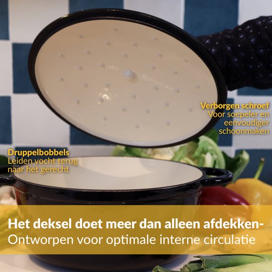 Casserole en fonte Chefarone 3,5 L - Sans PFAS - Avec couvercle - Compatible avec toutes les sources de chaleur - Émaillée noire