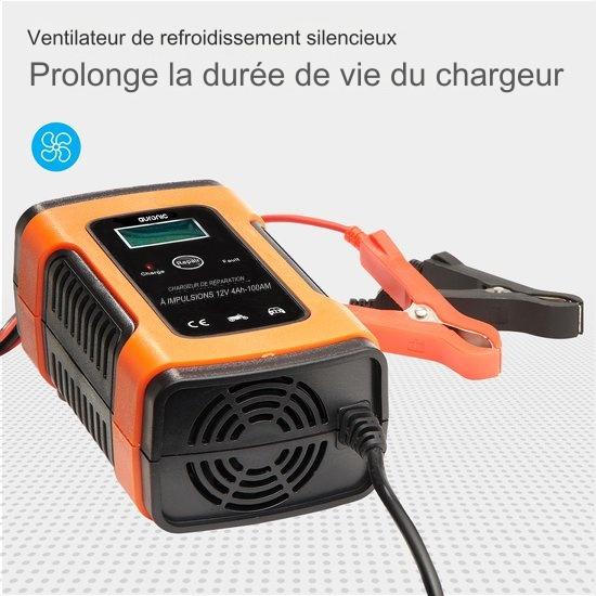 Chargeur de batterie - Auronic - Chargeur de secours - pour voiture et moto - 12V - jusqu'à 100Ah - Orange