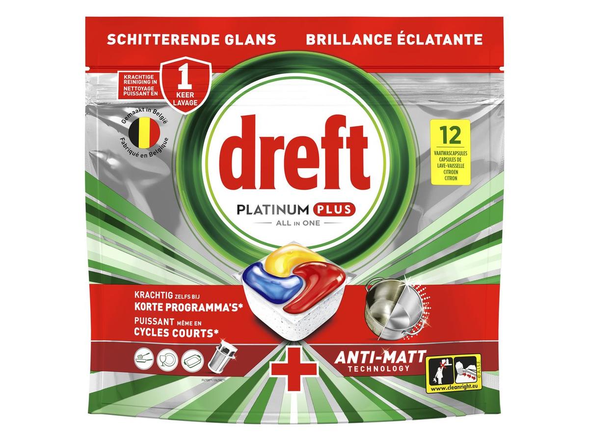 Tablettes pour lave-vaisselle Dreft Platinum Plus - Parfum citron - 72 pièces - 144e offre