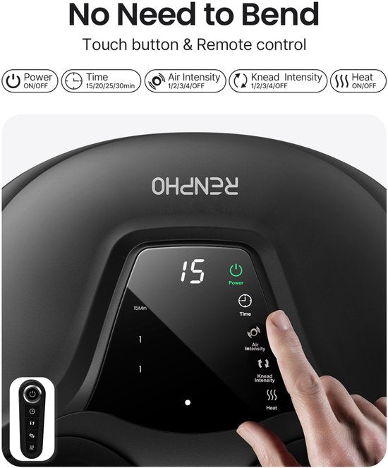 RENPHO Masseur de pieds Shiatsu FM058R - Design compact - Fonction chaleur - Intensité réglable - avec télécommande - Noir