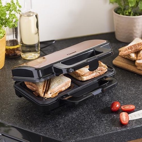 Appareil à croque-monsieur Bestron - ASM90XLCO - 900 W - Pour 2 croque-monsieur - Revêtement antiadhésif - Cuivre - Garantie 5 ans