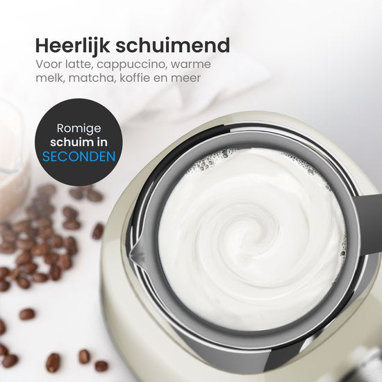 KitchenApp Retro Milk Frother carafe en acier inoxydable - Sans PFAS - Lavable au lave-vaisselle - Beige