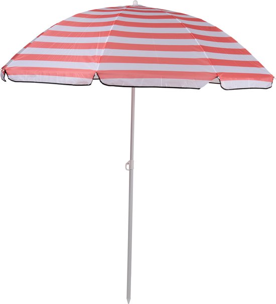 Camp Active Parasol - Parasol à bâton - Parasol de plage à bâton ⌀170 x 200 cm - Parasol de balcon - Protection solaire - Rayé rose/blanc