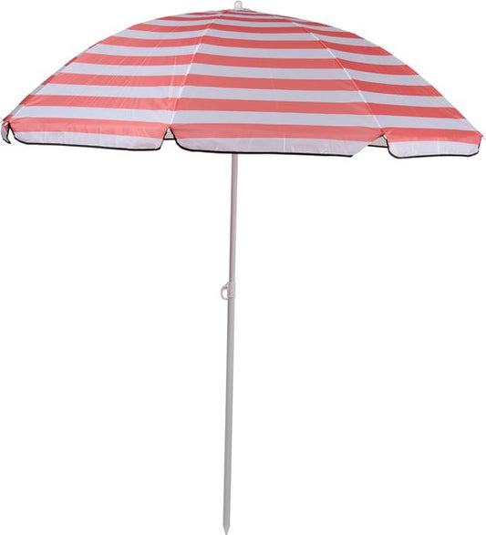 Camp Active Parasol - Parasol à bâton - Parasol de plage à bâton ⌀170 x 200 cm - Parasol de balcon - Protection solaire - Rayé rose/blanc