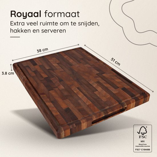 Deleca Walnut Copperwood Cutting Board - Double Sided with Juice Trench / Handles - Large and Thick Chopping Board - For Kitchen, Durable Cutting Boards, Serving Board, Cheese Board, Drinks Board, Tapas Board - Walnut Wood - Without Plastic - 51x38x3.8 cm