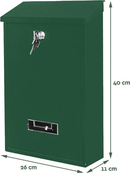 BRASQ Letterbox Green - Boîte aux lettres murale avec serrure - Boîtes aux lettres - Boîte aux lettres moderne avec plaque d'identification - avec matériel de montage et 2 clés - cylindre de serrure - acier inoxydable