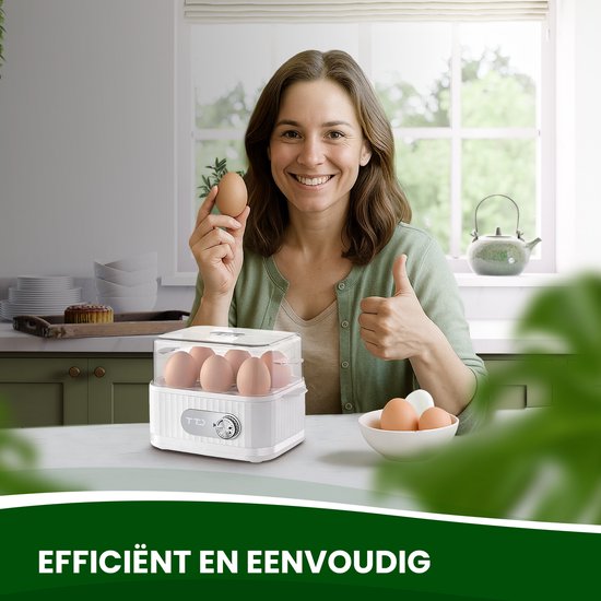 TTD® Smart Egg Boiler Electric with Timer - Convient pour 1 à 6 oeufs - à la coque, à la molle ou semi-molle - Egg timer - Egg Boiler Electric - Comprend un coquetier et un gobelet gradué