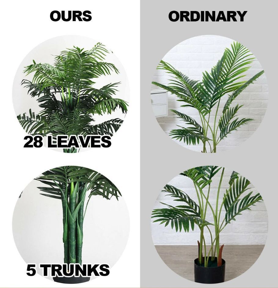 Palmier Areca artificiel de 1,1 mètre de haut - Arbre décoratif en soie avec panier pour l'intérieur et l'extérieur