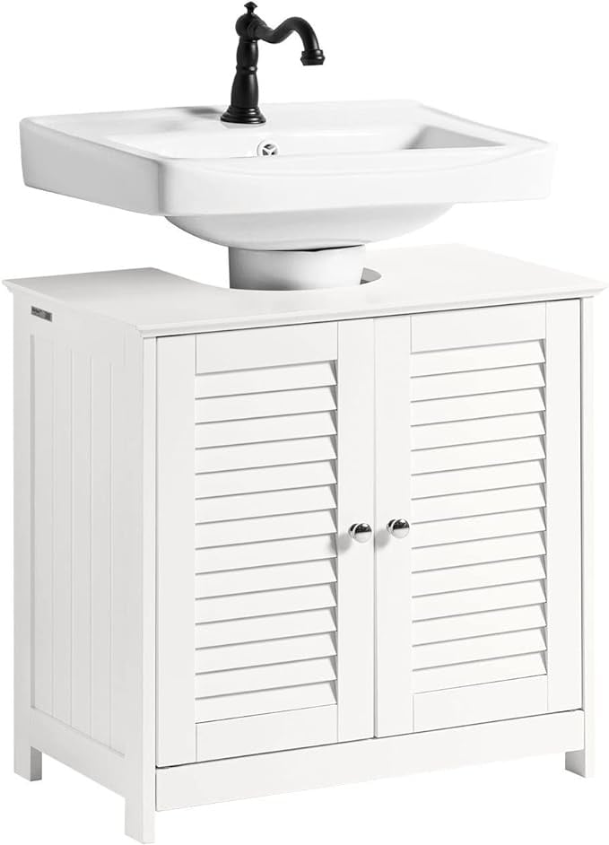 SoBuy Meuble lavabo - 2 Portes - 2 Etagères - Blanc - 60x35x58 cm - FRG237-II-W