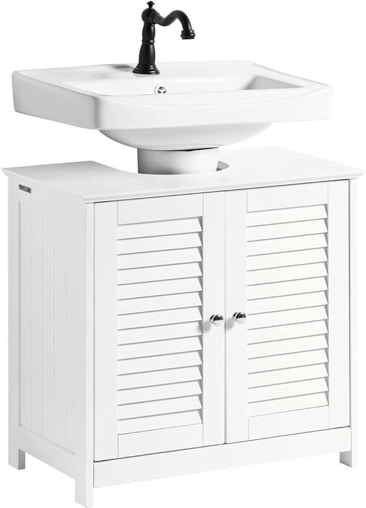 SoBuy Meuble lavabo - 2 Portes - 2 Etagères - Blanc - 60x35x58 cm - FRG237-II-W