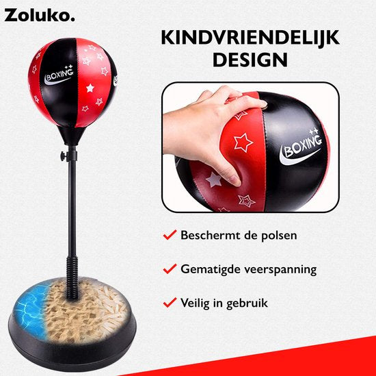 Zoluko Ballon de boxe sur pied pour enfants - Gants de boxe et pompe gonflable inclus - Hauteur réglable - Pour l'intérieur et l'extérieur - Ballon de boxe sur pied - Entraîneur de boxe - Perche de boxe - Set de boxe pour enfants - Ballon de boxe sur pied