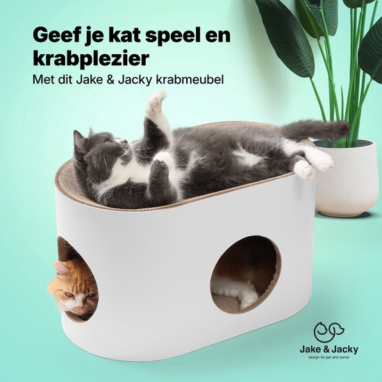 Jake and Jacky Scratching Cardboard for Cats - Maison pour chat en carton - Scratching Post en carton - Panier à gratter - Planche à gratter - Meuble à gratter - Tapis à gratter en carton - Panier pour chat - Lit pour chat - 60x34x34cm