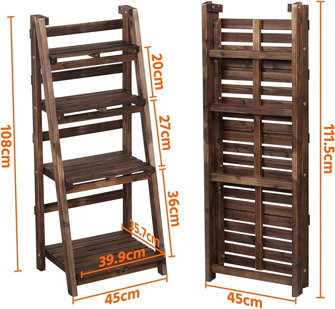 Yaheetech Étagère à plantes pliable à 4 niveaux - Marron - Étagère à fleurs en bois pour l'intérieur et l'extérieur