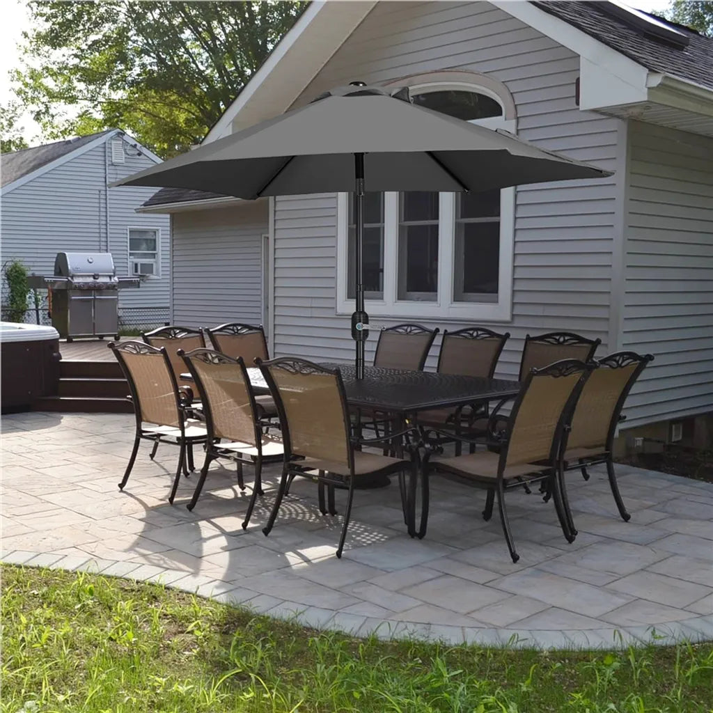 Parasol Yaheetech Ø 226 cm – Gris – 226 x 226 x 240 cm – Avec système de balancement et fonction d'inclinaison