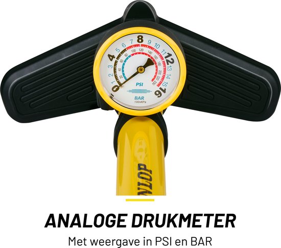 Pompe à vélo Dunlop avec manomètre - Pompe à vélo pour valve Dunlop, Schrader et française - Pompe sur pied avec adaptateurs pour jouets aquatiques et balles