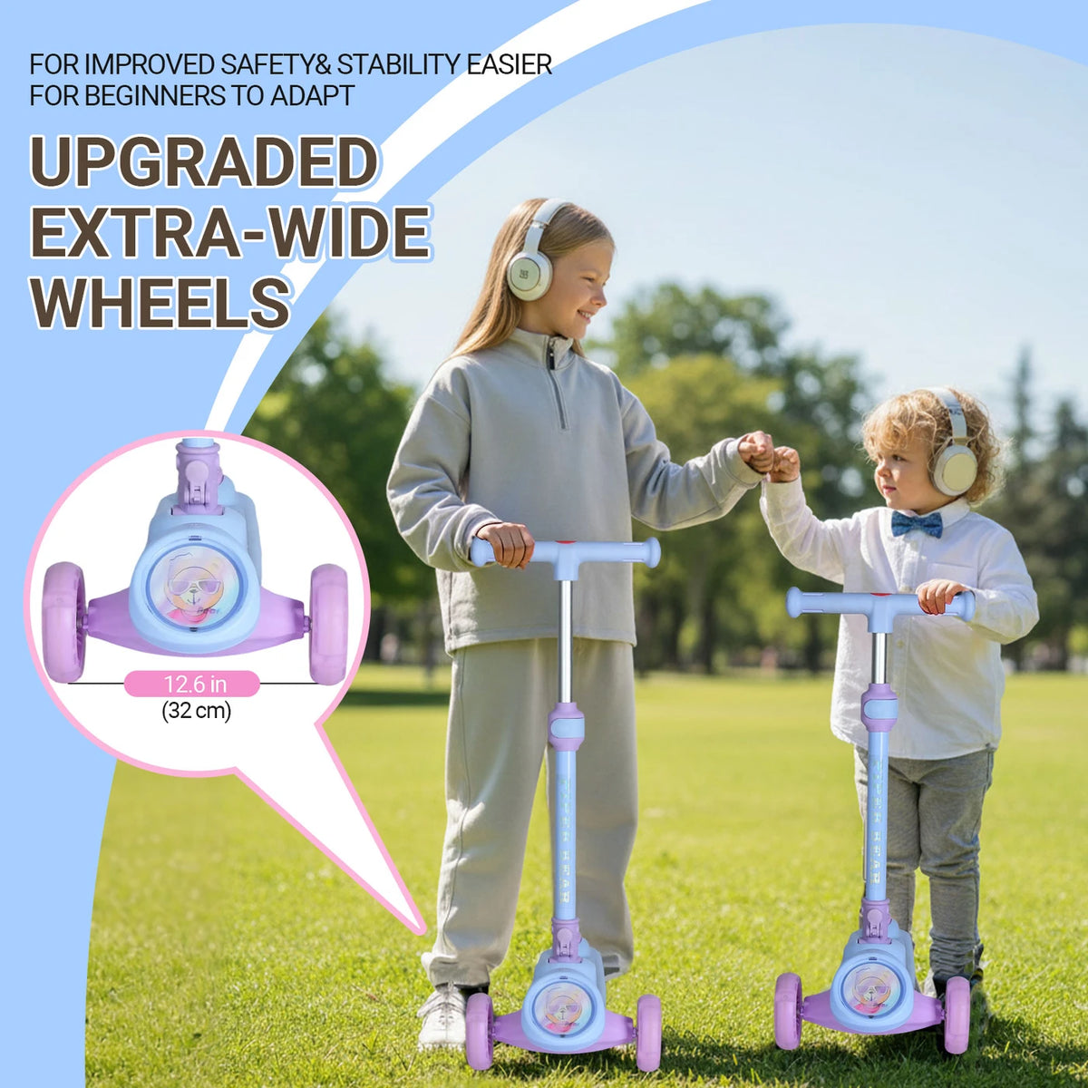 Trottinette pour enfants Neuleb KS001 - 3 roues avec éclairage LED - Guidon réglable - Repose-pieds large et antidérapant - Pour les enfants de 3 à 10 ans