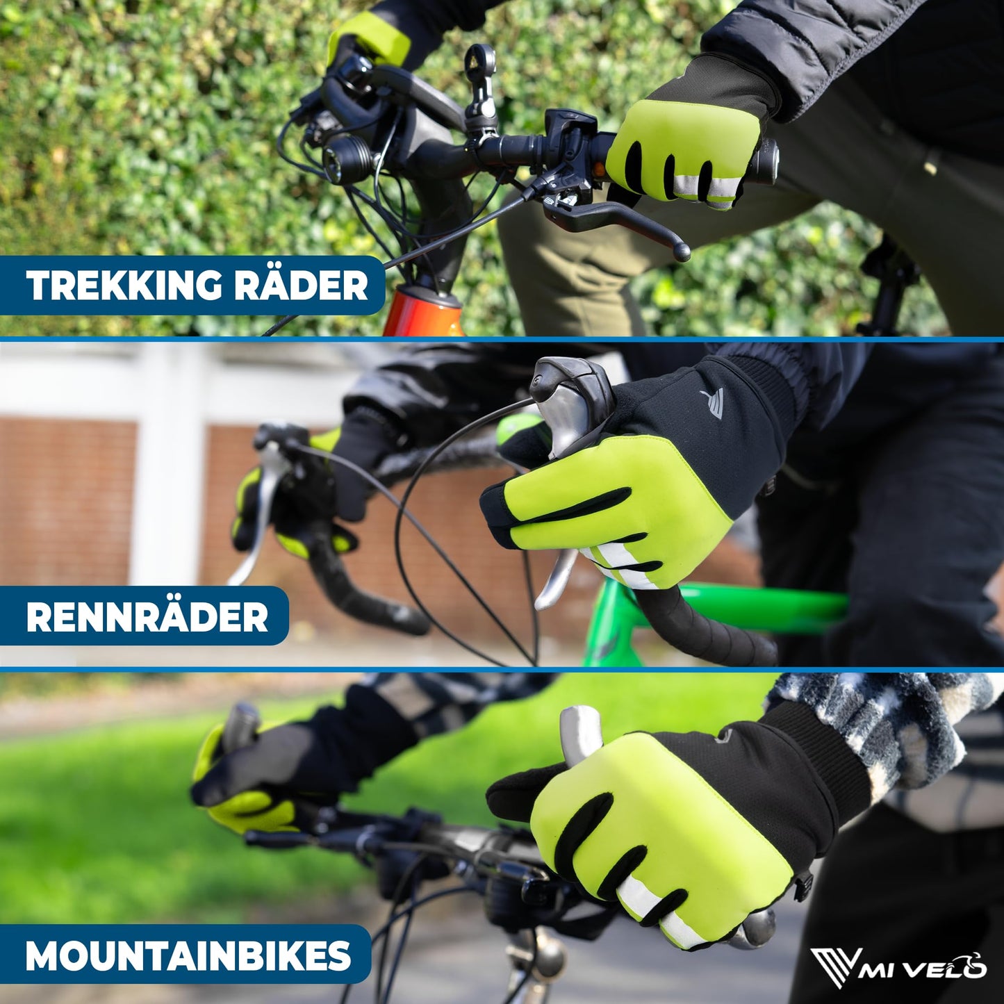 Gants de cyclisme d'hiver pour homme MIVELO - polaire thermique - imperméables et coupe-vent - compatibles avec les écrans tactiles - jaunes - XXL