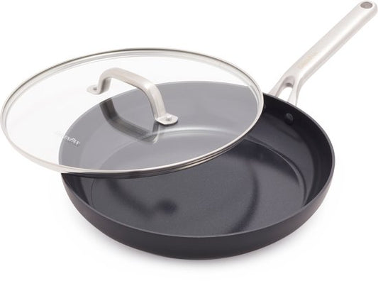 Poêle à induction en céramique Greenpan Omega avec couvercle, 30 cm - Sans PFAS - Poêle à induction - Poêle à induction - Lavable au lave-vaisselle - Résistante au four jusqu'à 200 °C - Résistante aux rayures - Empilable - Aluminium - Noir