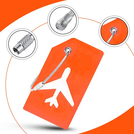 EverNeeds Etiquette de bagage - Silicone - Etiquette de bagage pour valises - Etiquettes de bagage - Orange - 5 pièces