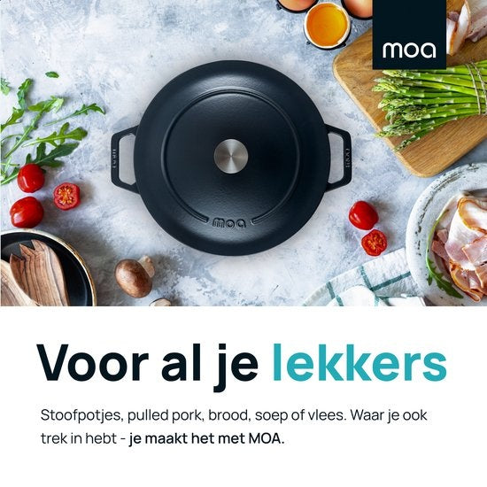 Casserole en fonte - MOA - 7,2 L - 30cm - Ronde - Toutes sources de chaleur - Egalement pour induction - Poids 7,3 kg - Noire