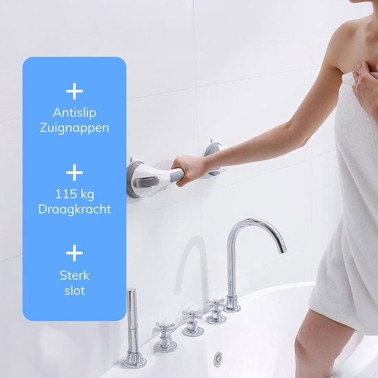 Poignée avec ventouse - Pour la douche - 2 pièces - Poignée de douche pour la salle de bain - Barre murale - Modèle extra sûr et solide - 40cm - Luft