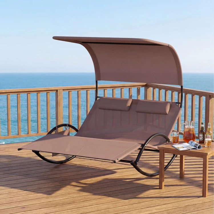 Chaise longue à bascule double Coast - Toit pare-soleil - 2 appuie-tête - 300 kg